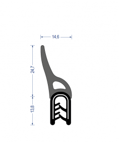 Weich-PVC Kantenschutzprofil mit EPDM-Moosgummi Dichtprofil oben, KB 1,5 - 3,5 mm, schwarz (38,5x14,6 mm) mit Metallklemmband