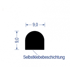 EPDM Moosgummi-Halbrundprofil, 9x9 mm, schwarz, selbstklebend