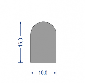 EPDM Moosgummi-Halbrundprofil, 10x16 mm, grau