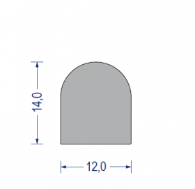 EPDM Moosgummi-Halbrundprofil, 12x14 mm, grau