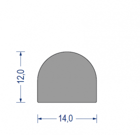 EPDM Moosgummi-Halbrundprofil, 14x12 mm, grau